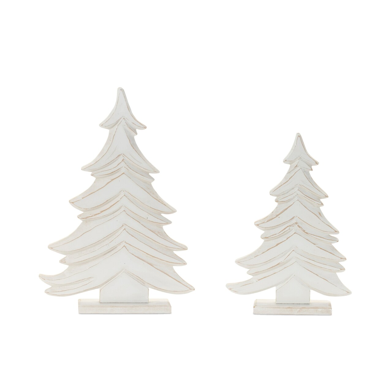 Melrose Layered Wooden Pine Tree Christmas Decorations - 17" - White - Set of 2